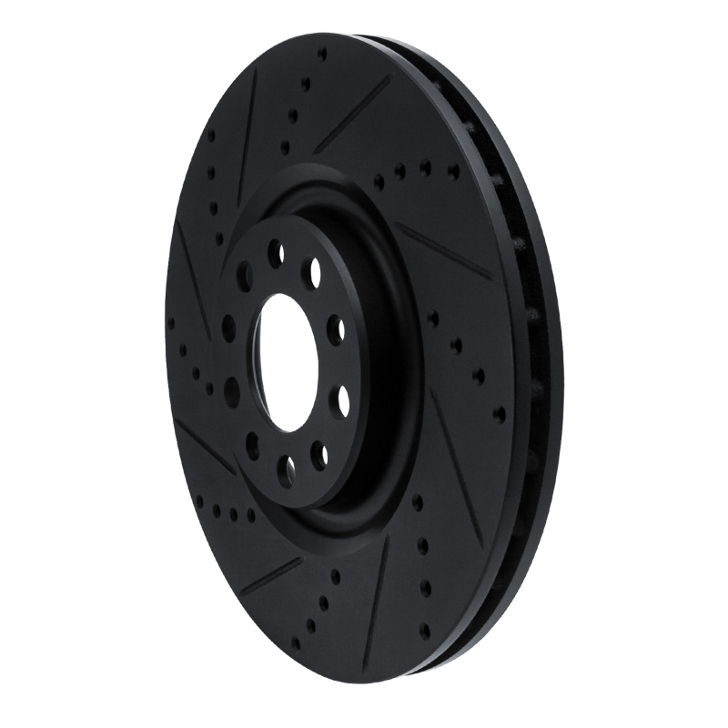 Alfa Romeo Stelvio Brake Rotor (1) - Front Left - R1 Concepts - Drilled & Slotted - Black - `17-`25